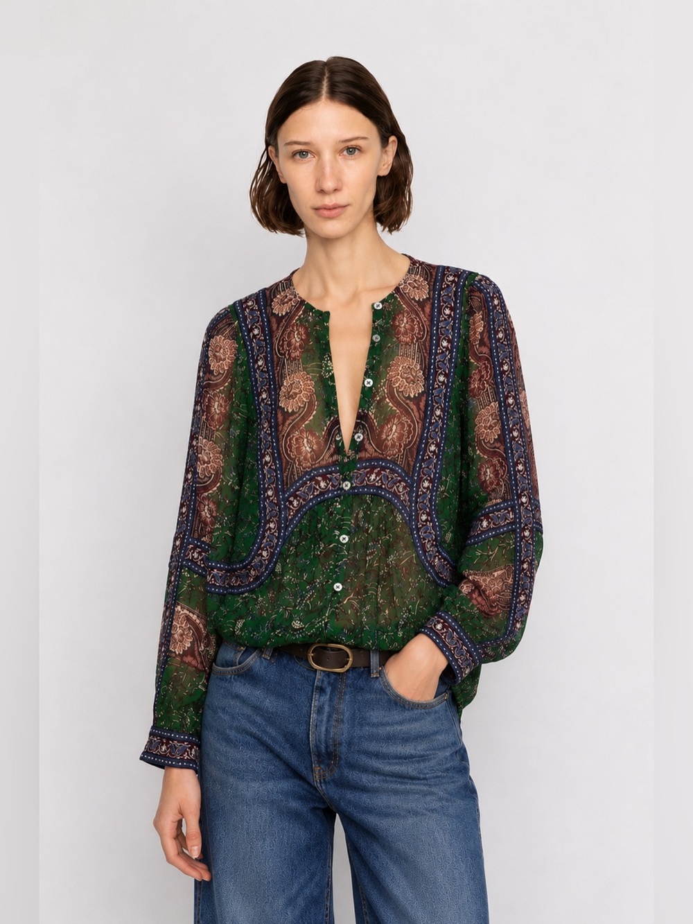 NWT Melba top by Sea New York Green Paisley Blouse very boho chic, summer